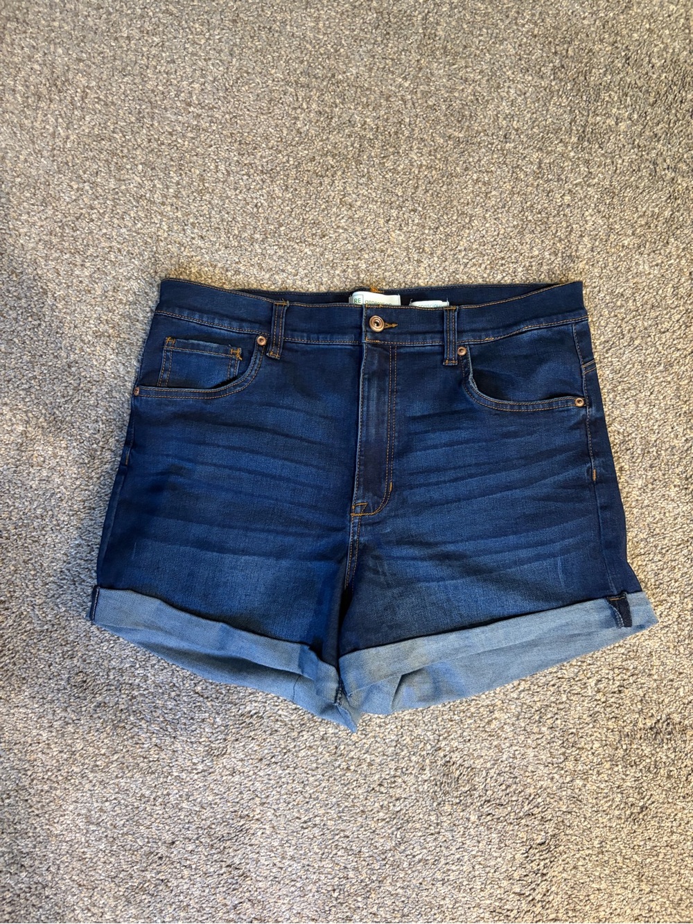 Celebrity Pink Dark Blue Rolled Hem Denim Shorts